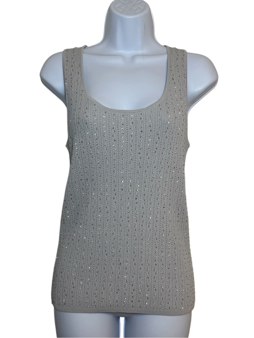 Grace Dane Lewis Holiday Glitter Knit Tank Top Pearl Gray Shimmer Sparkle